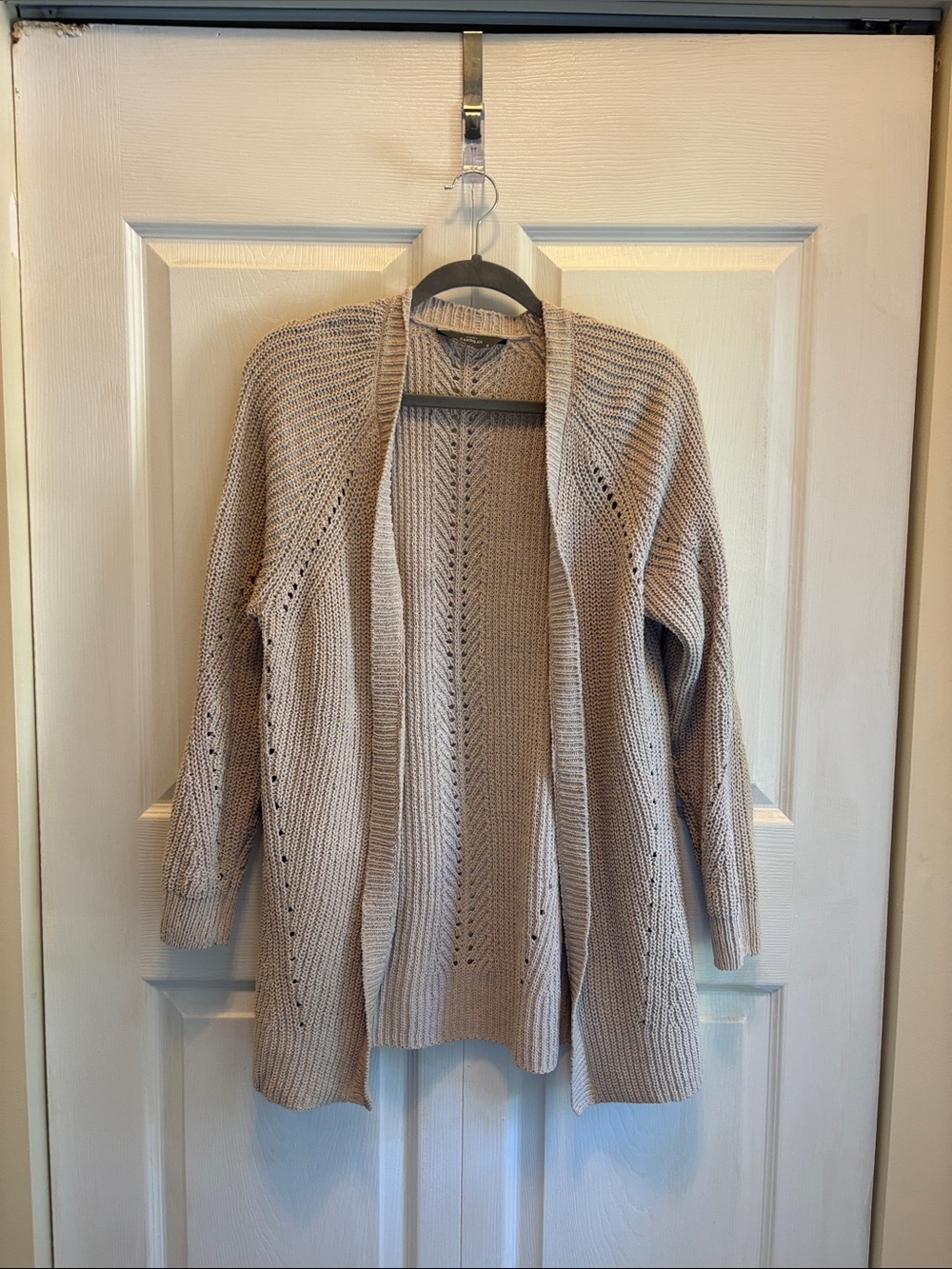 Open-Front Knit Cardigan Sweater - Beige
